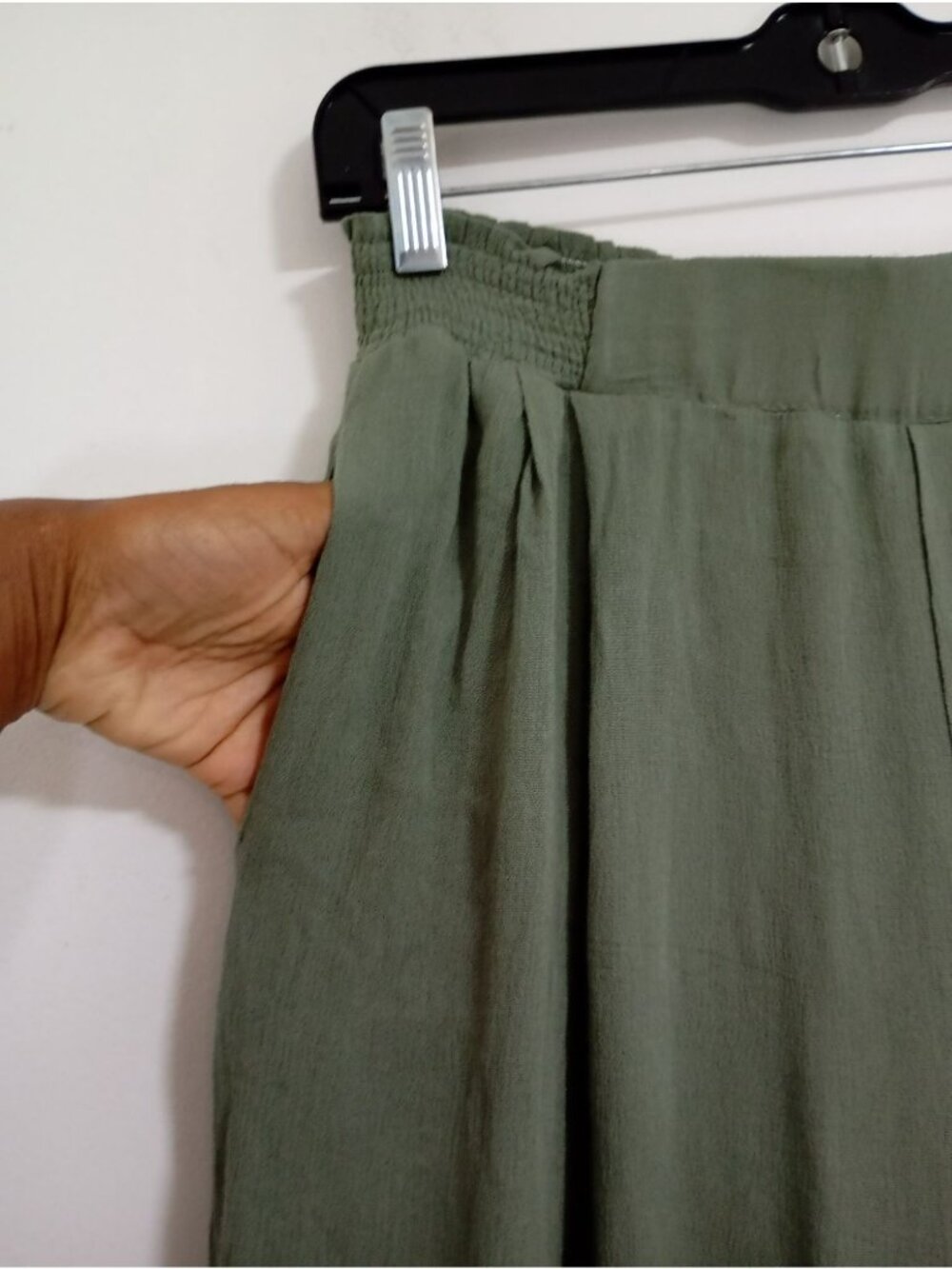 Mable Sage Green Wide-Leg High Waist Palazzo Pants Size L Summer Beach - Picture 5 of 13